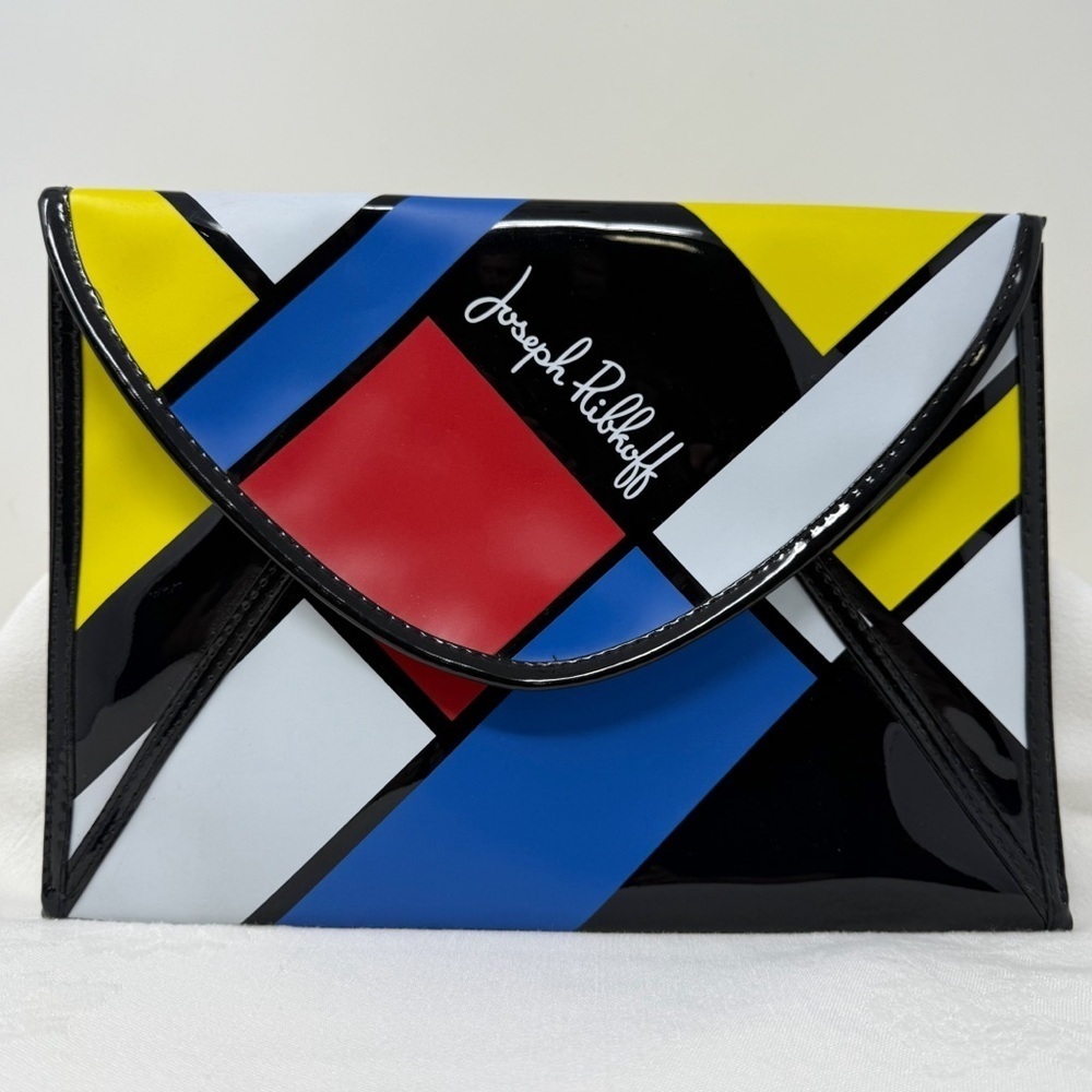Joseph Ribkoff Patent Envelope Clutch Art Deco Color Block Statement Handbag